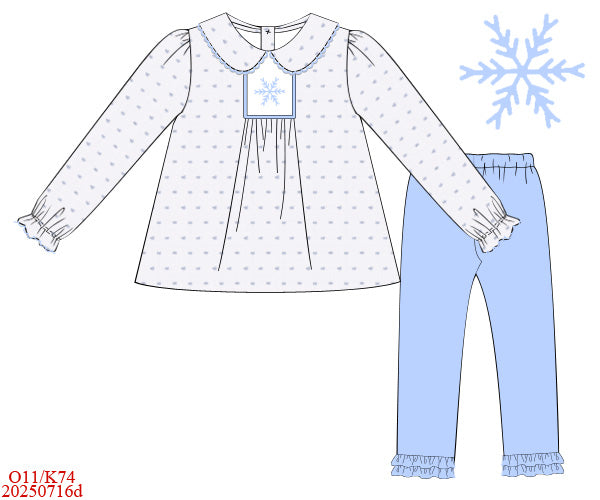 Swiss Dot Snowflakes - Girl Smocked Inset Leggings Set