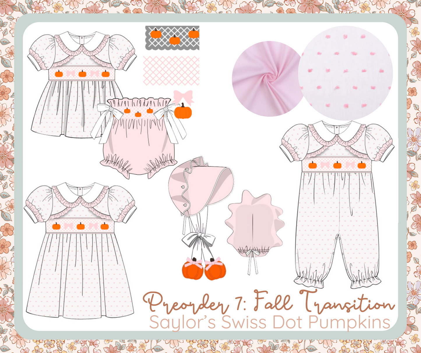 RTS - Swiss Dot Pumpkins - Allison’s Smocked Waist Diaper Bloomer Set