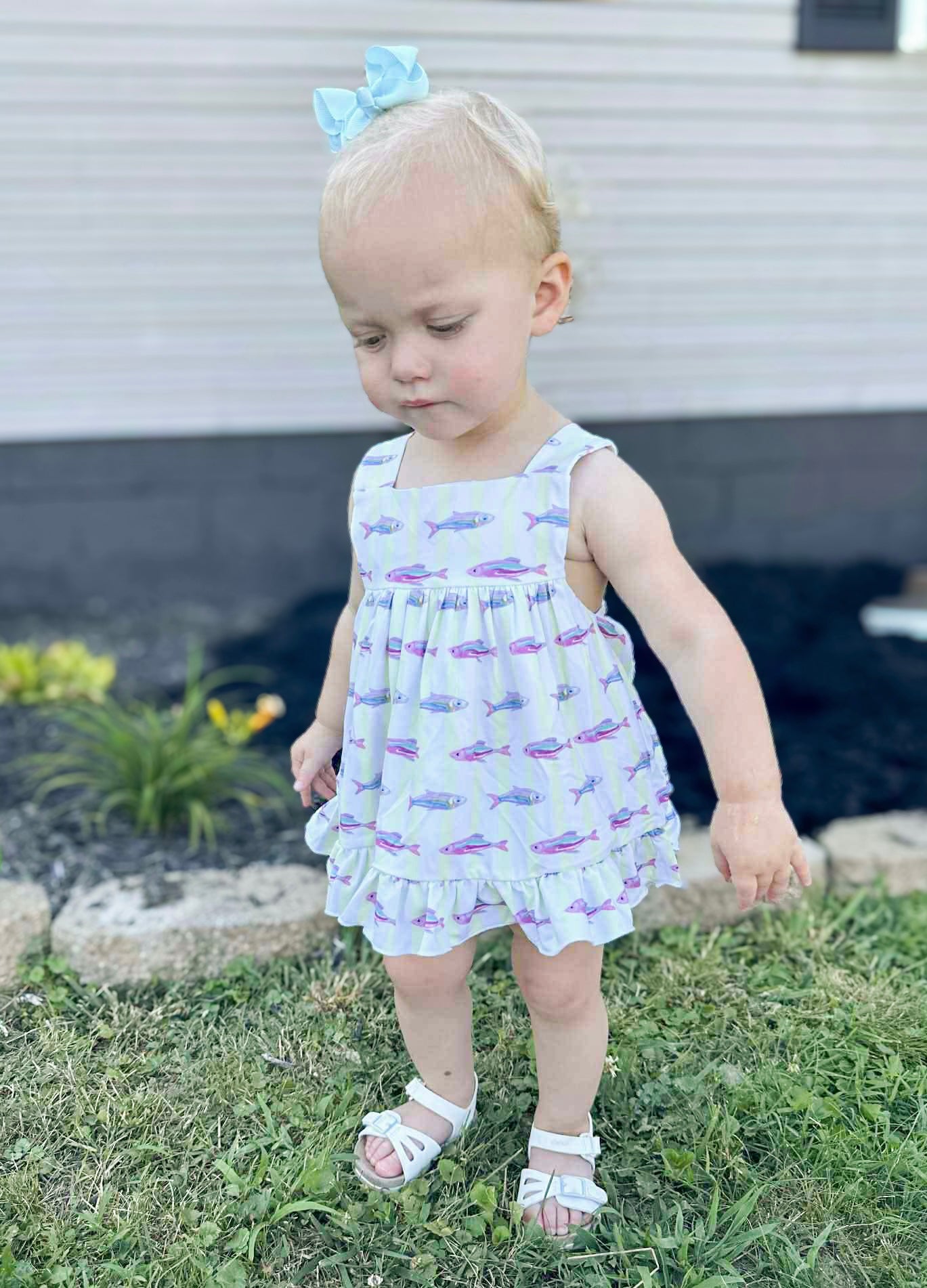 Hattie’s Fishes - Lexi’s Bow Back Diaper Bloomer Set