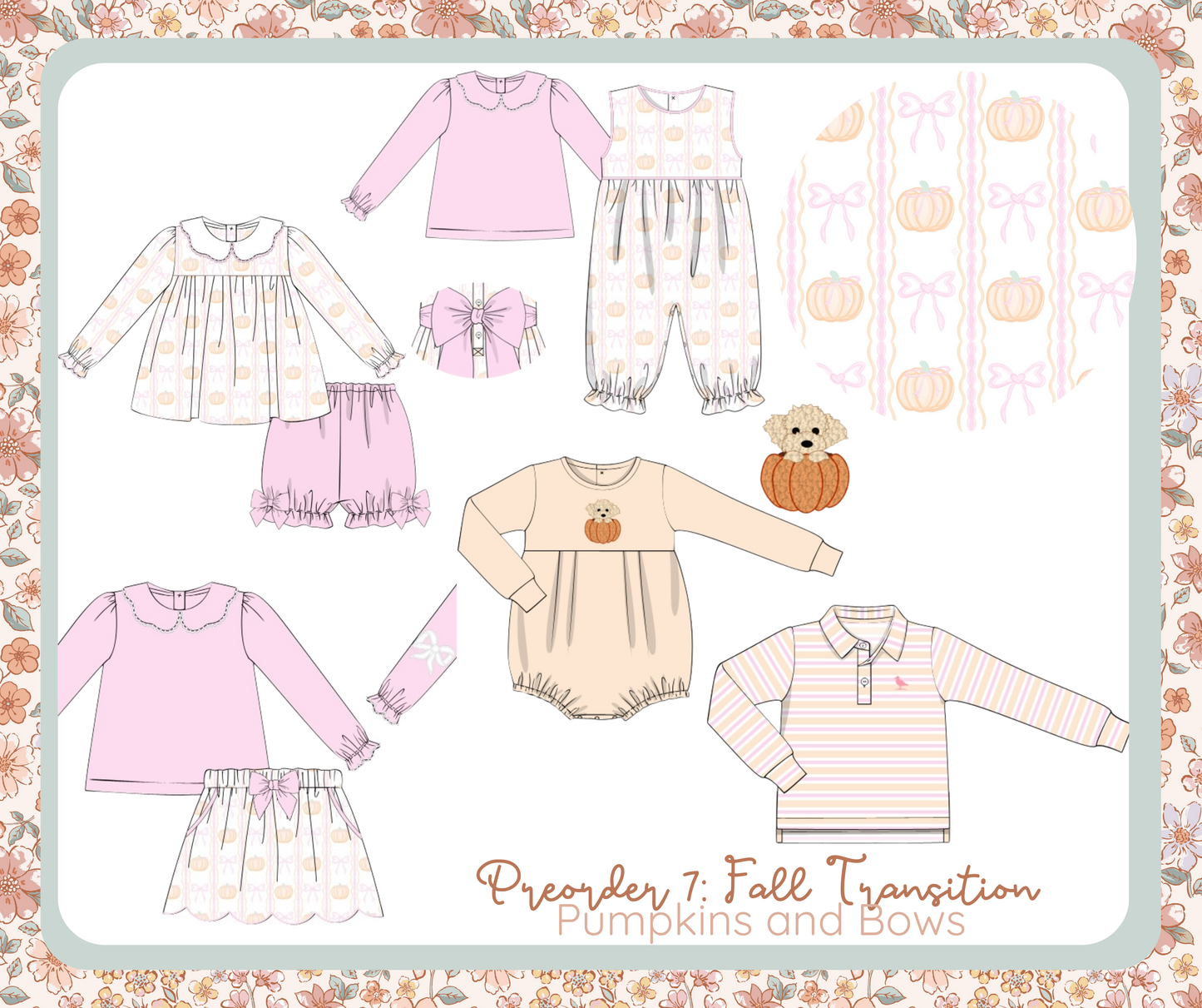 RTS - Grand Millennial Pumpkins and Bows - Wendy’s Bow Back Romper Set