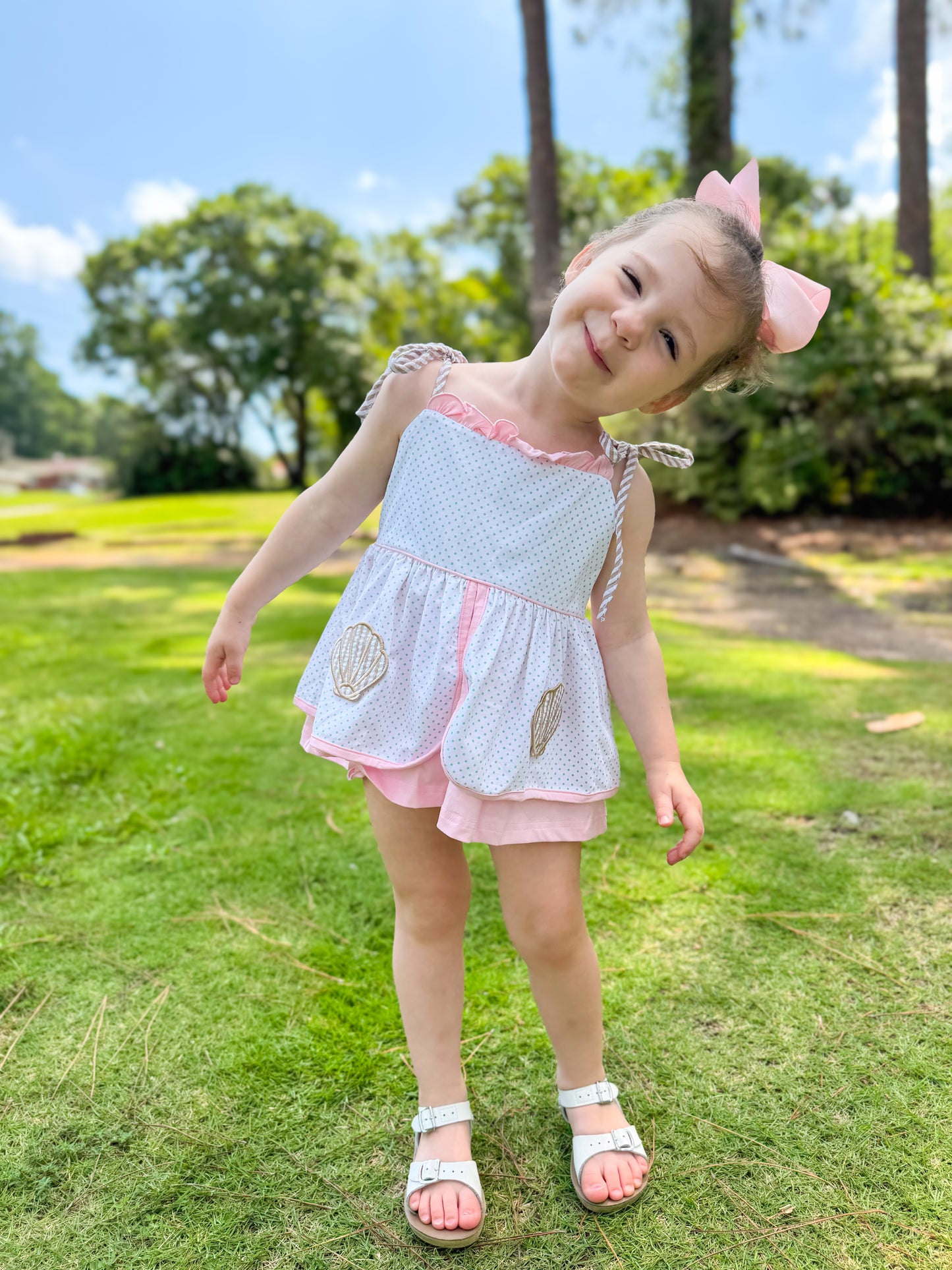 Essie’s Seersucker Shells-Myra Lou’s Applique Pocket Diaper Set