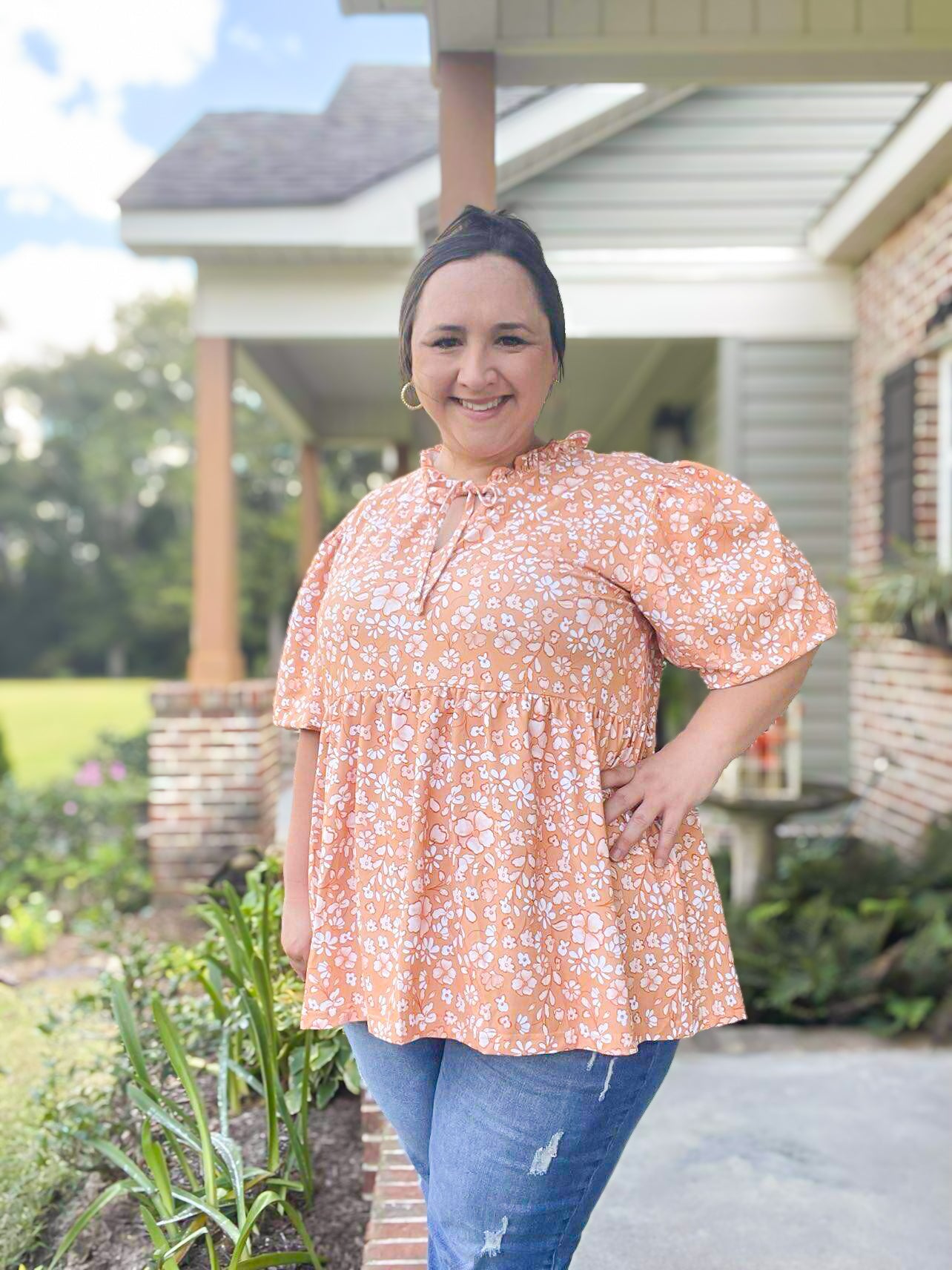 RTS - Fall Floral - Mom Bishop Sleeve Top