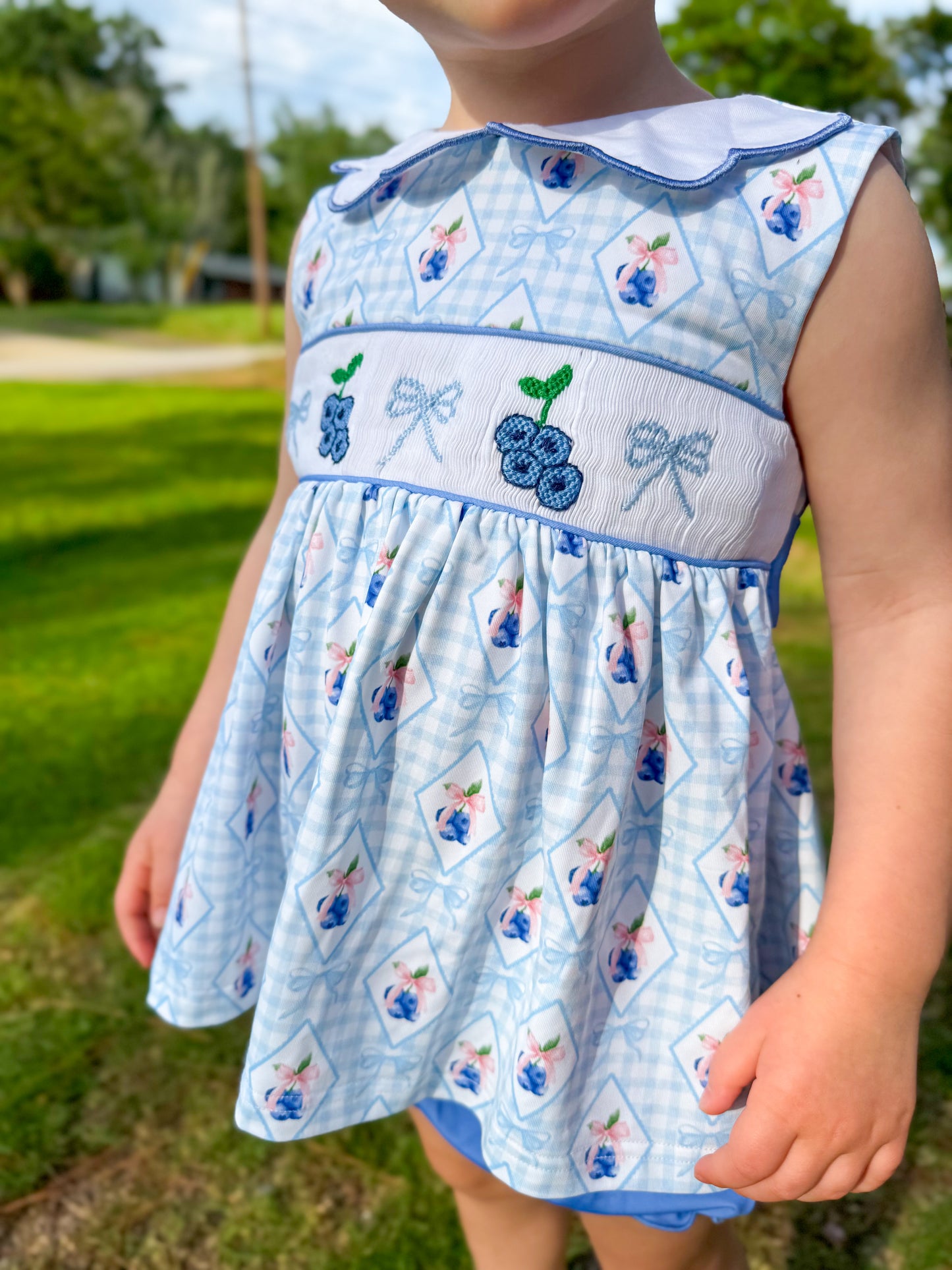 Blueberry Sweet - Sarah’s Smocked Diaper Bloomer Set