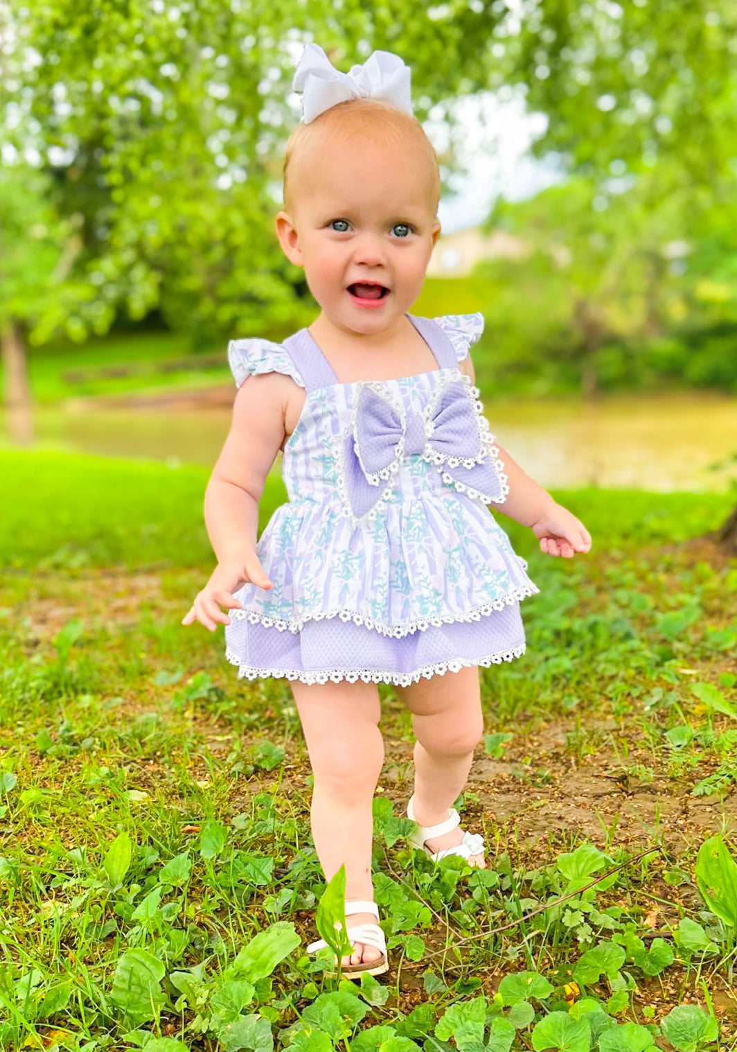 Periwinkle Petals and Stripes - Myra Lou’s Bow Diaper Bubble