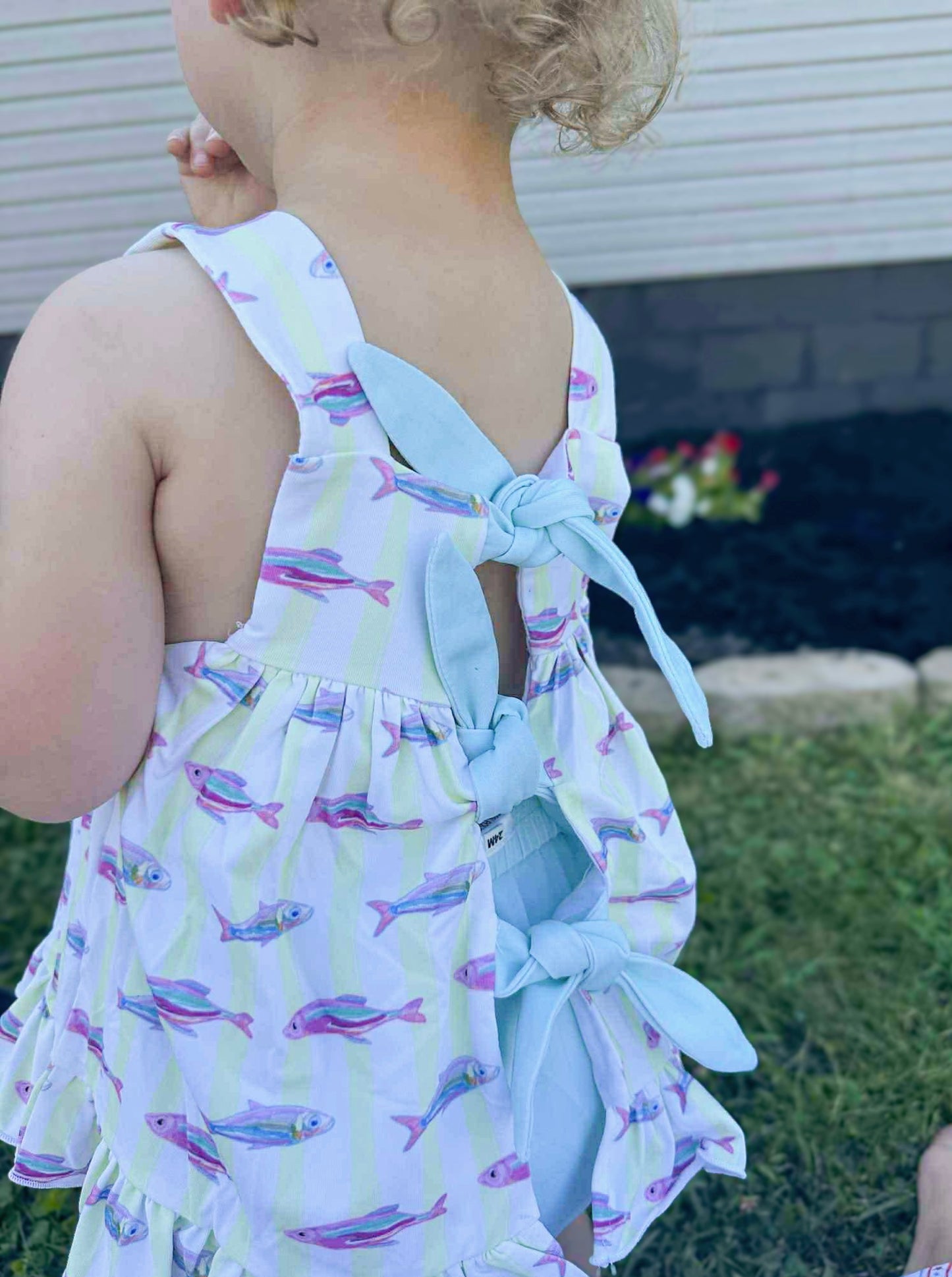 Hattie’s Fishes - Lexi’s Bow Back Diaper Bloomer Set