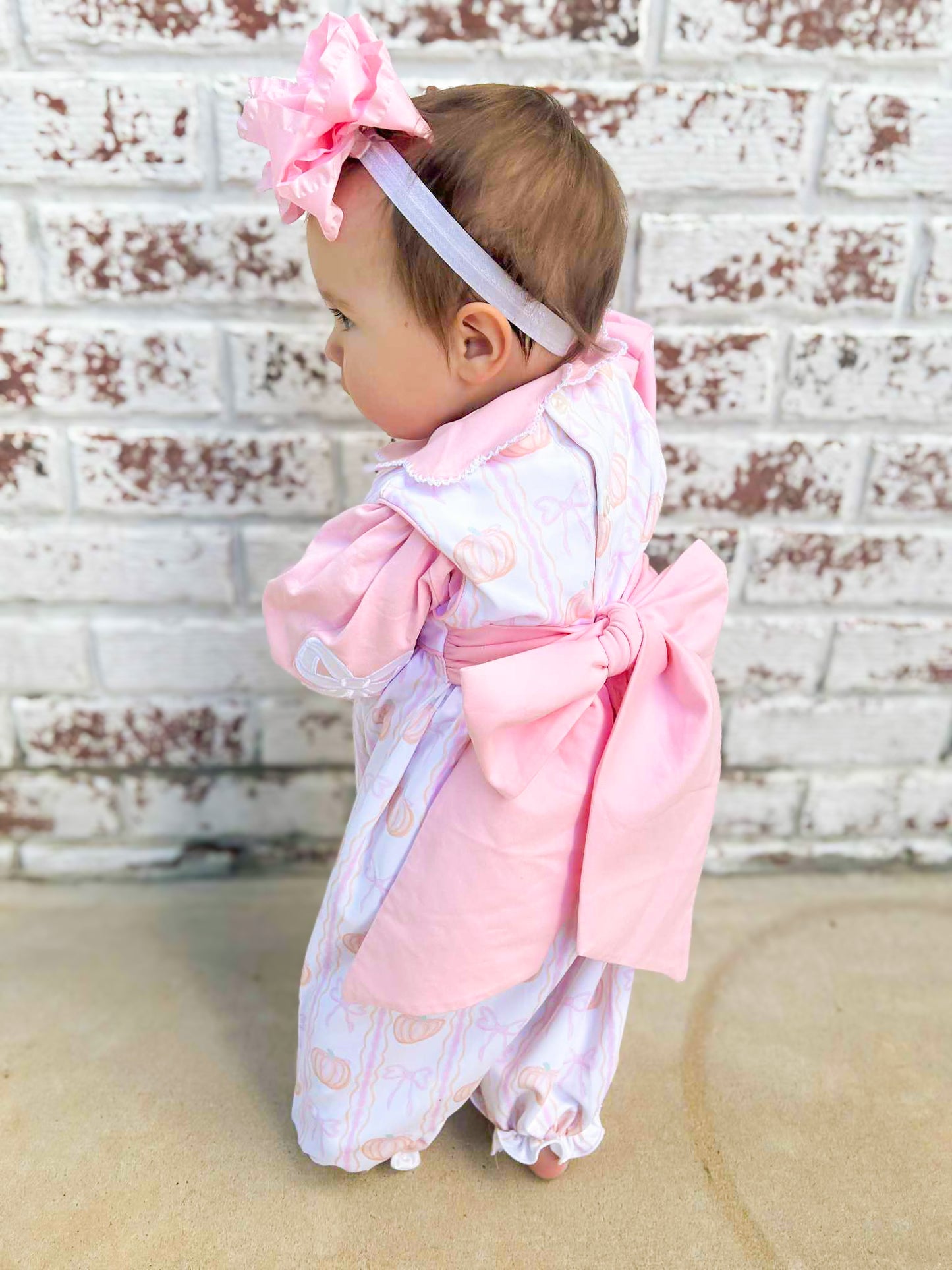 RTS - Grand Millennial Pumpkins and Bows - Wendy’s Bow Back Romper Set