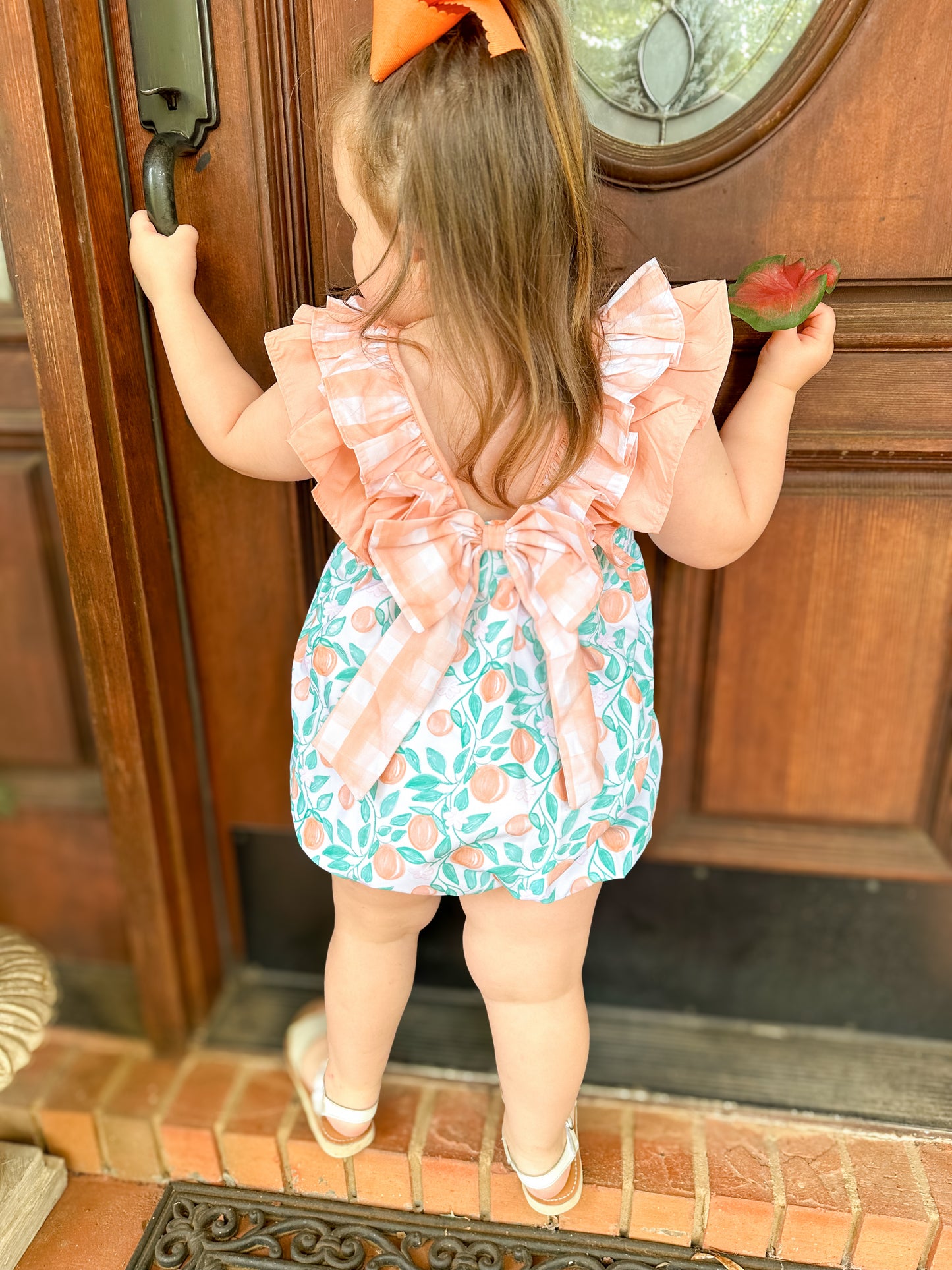Summer Oranges - Erwin’s Double Ruffle Bow Back Bubble - Girl