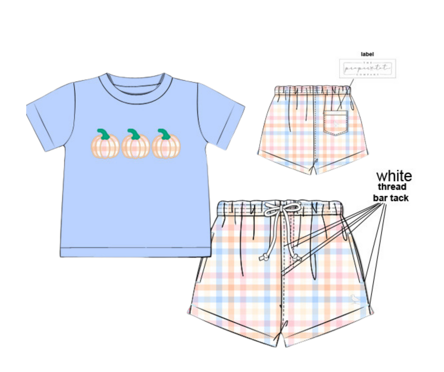 RTS - Gingham Appliqué Pumpkins - Saylor’s Shortie Set