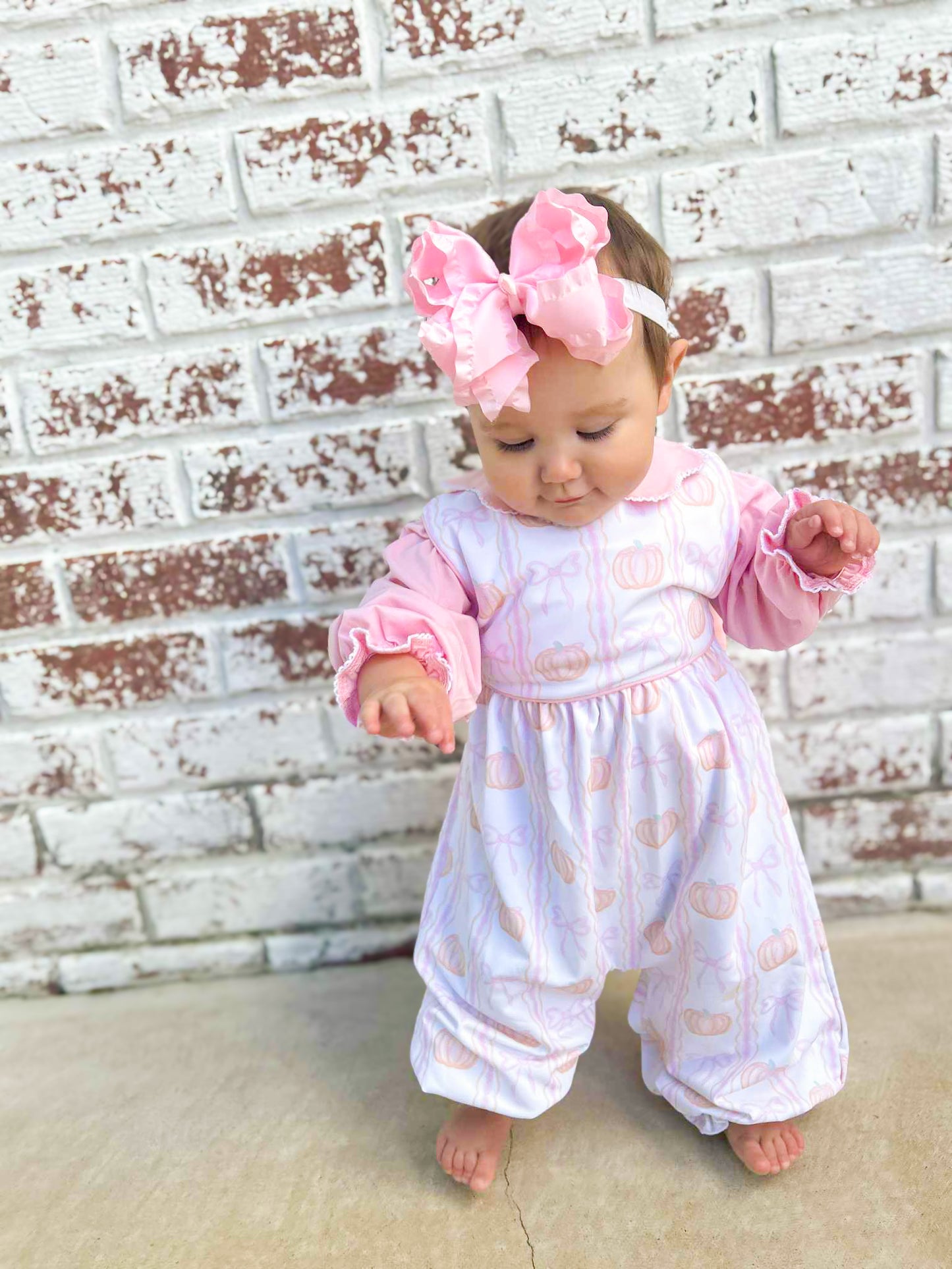 RTS - Grand Millennial Pumpkins and Bows - Wendy’s Bow Back Romper Set
