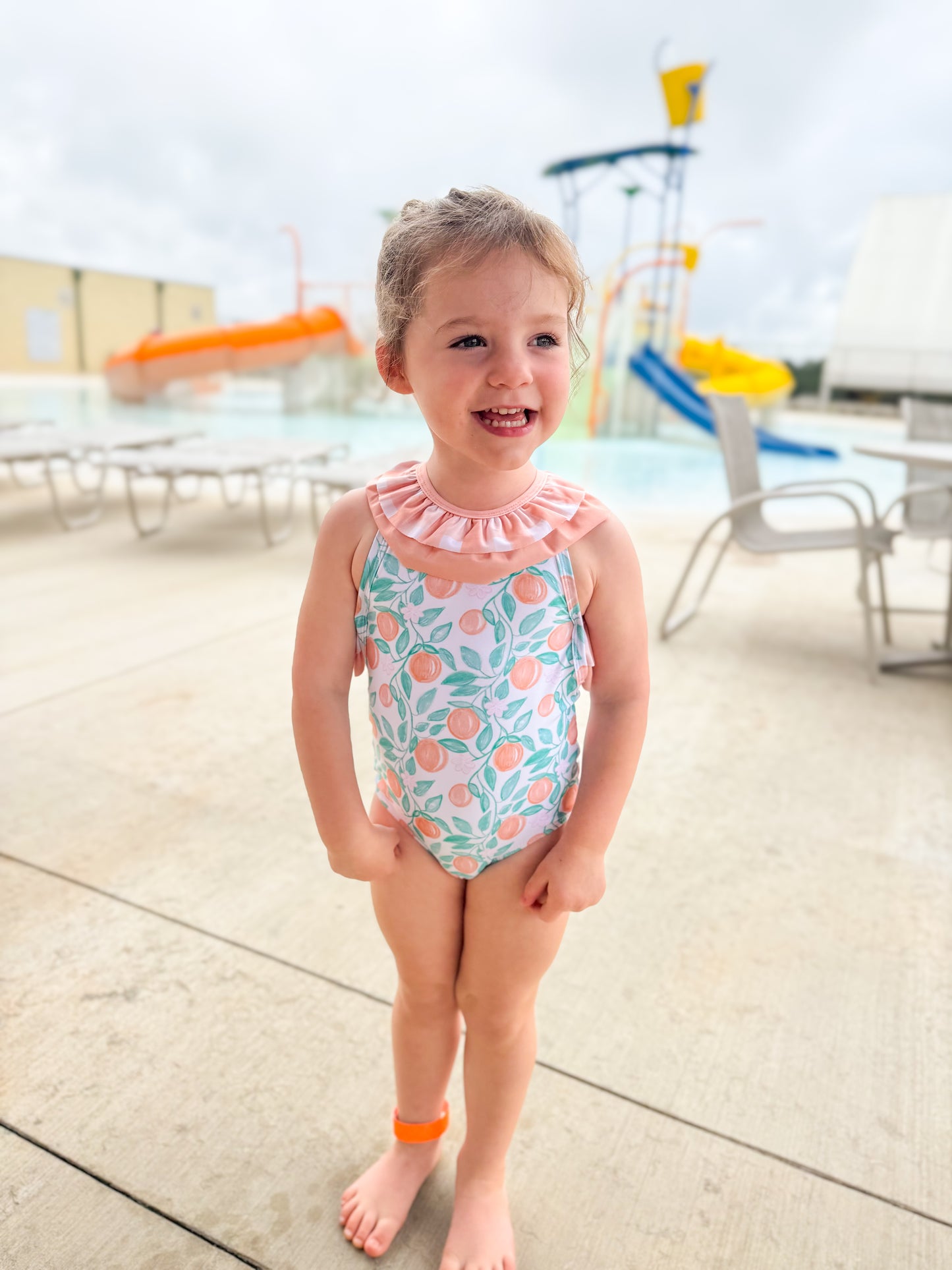 Summer Oranges - Erwin’s One-piece Swim Double Ruffle and Bow Back - Girl