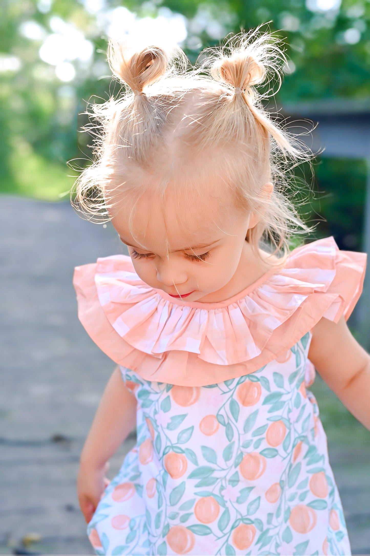 Summer Oranges - Erwin’s Double Ruffle Bow Back Bubble - Girl