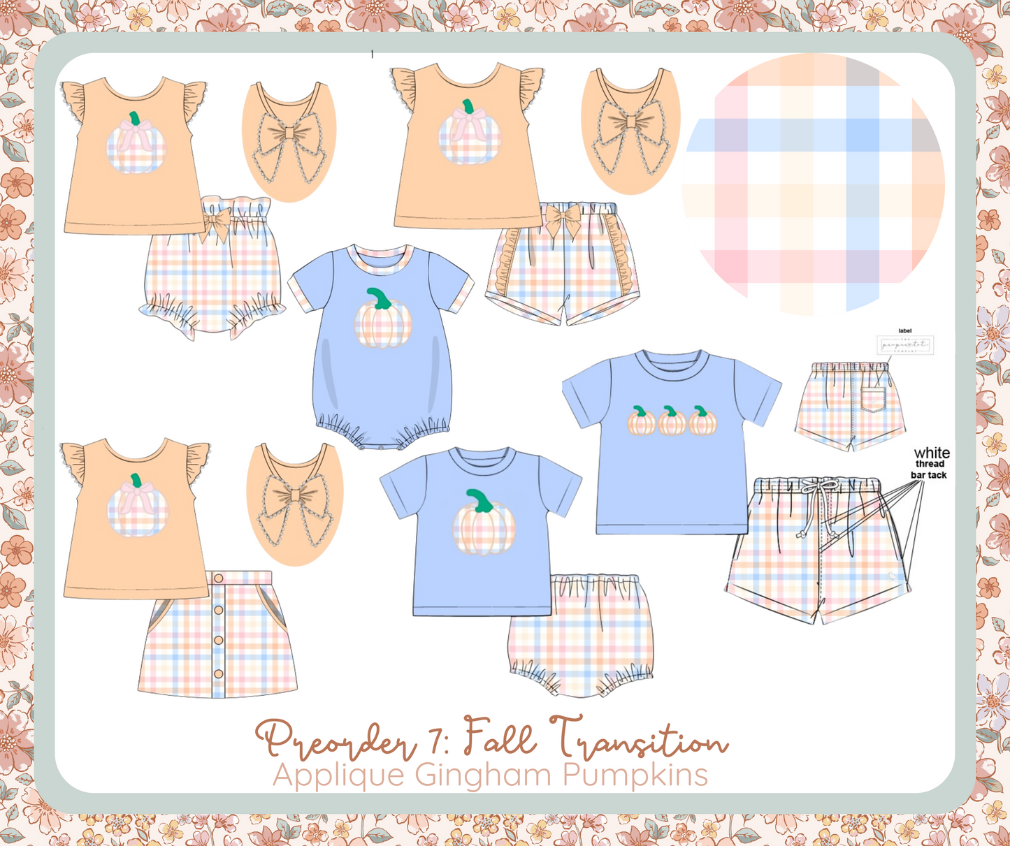 RTS - Gingham Appliqué Pumpkins - Traci’s Bow Back Diaper Set