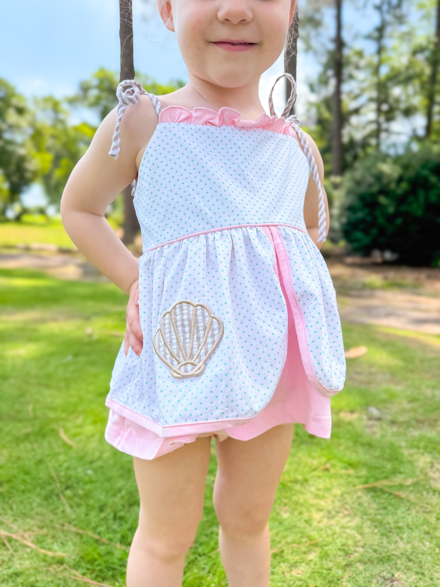 Essie’s Seersucker Shells-Myra Lou’s Applique Pocket Diaper Set