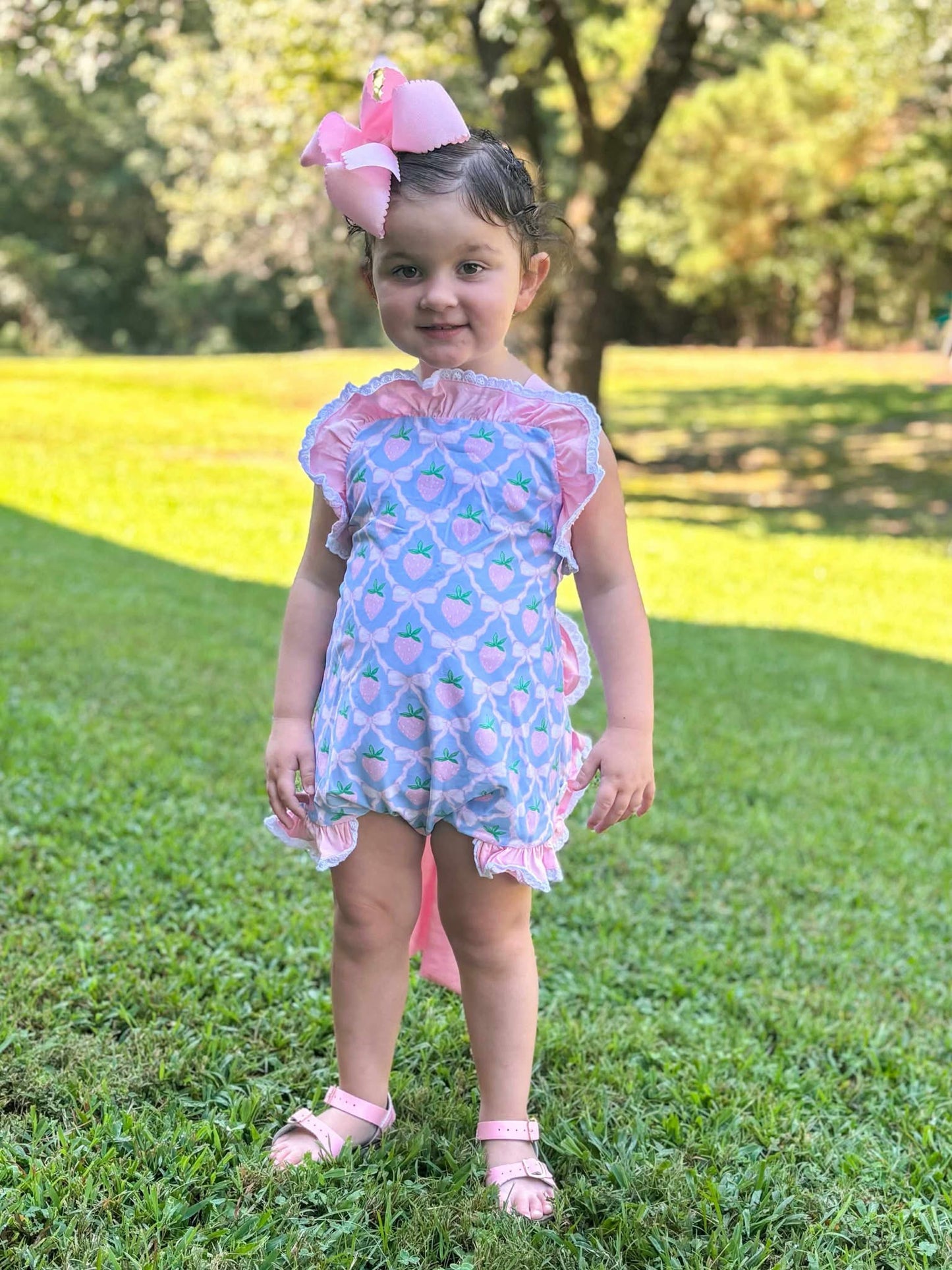 Grand Millennial Strawberry Trellis - Libby Claire’s Bow Back Sunsuit