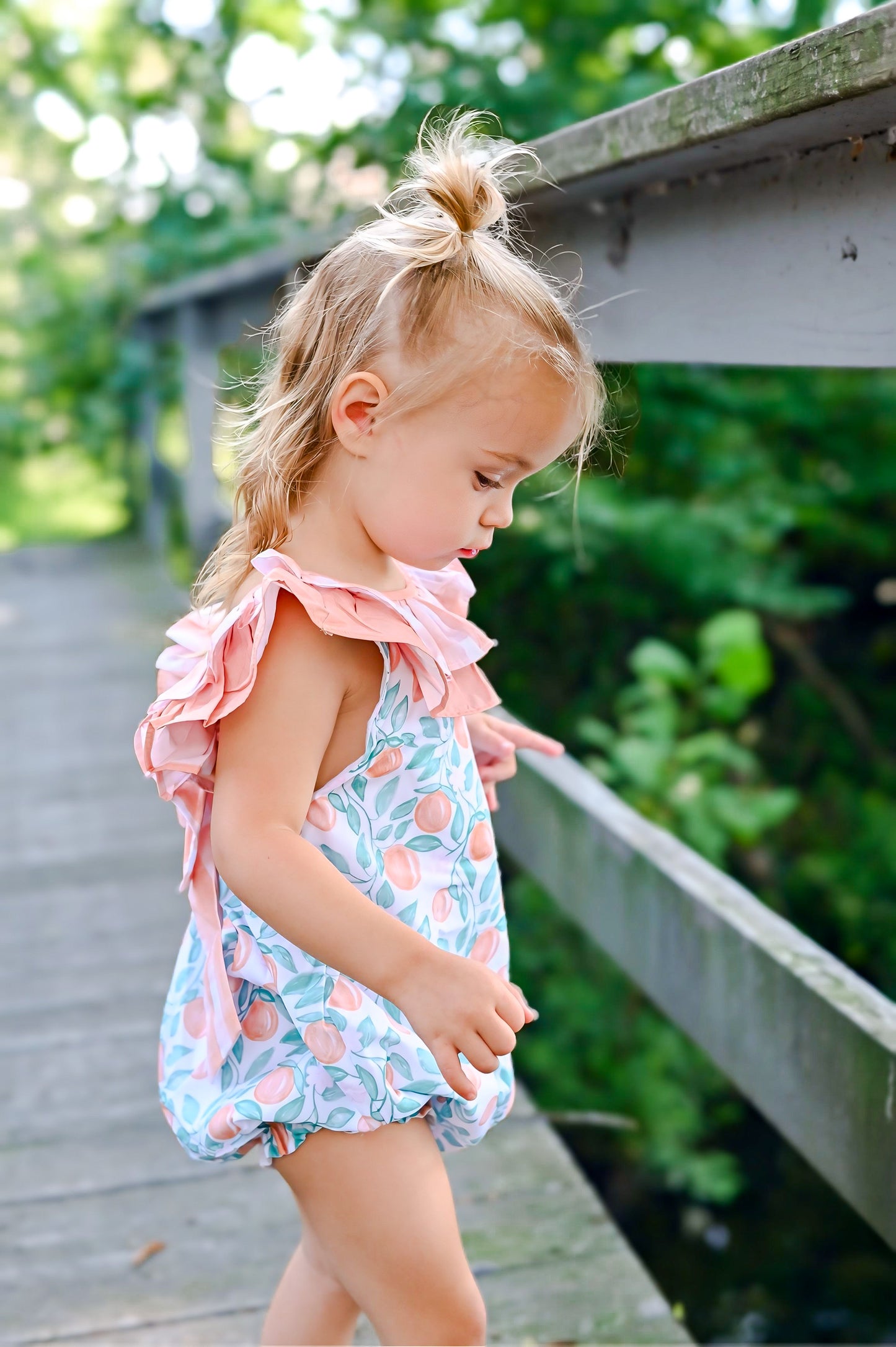 Summer Oranges - Erwin’s Double Ruffle Bow Back Bubble - Girl