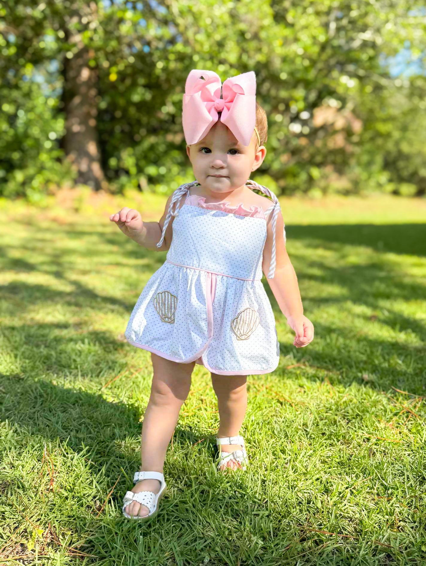 Essie’s Seersucker Shells-Myra Lou’s Applique Pocket Diaper Set