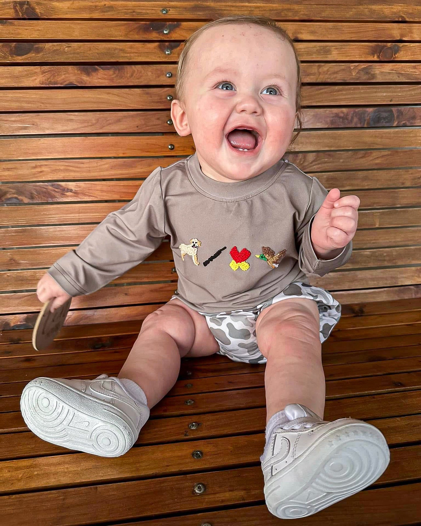 Proper Camo- Saylor Long Sleeve French Knot Diaper Set
