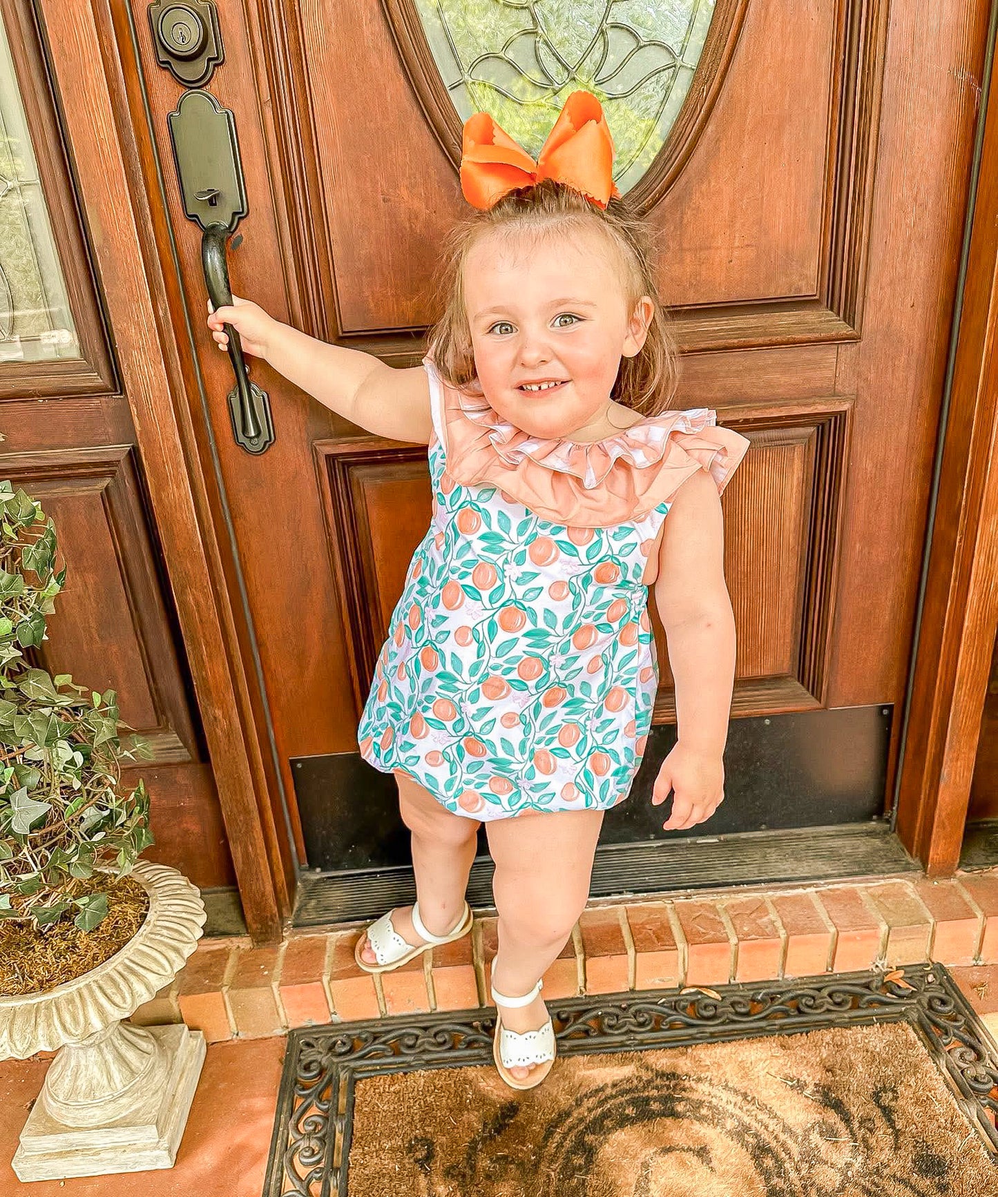 Summer Oranges - Erwin’s Double Ruffle Bow Back Bubble - Girl