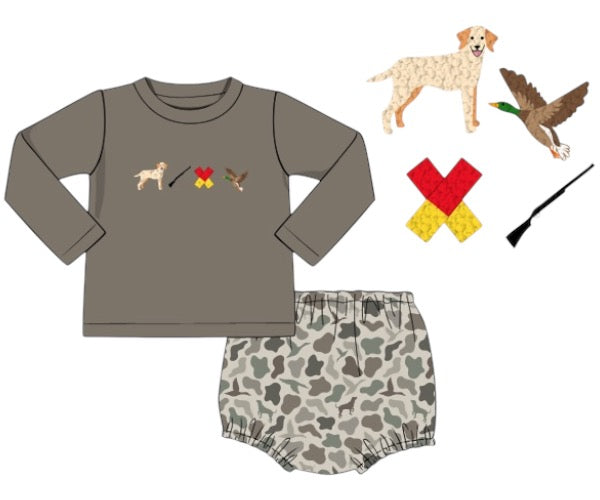 Proper Camo- Saylor Long Sleeve French Knot Diaper Set