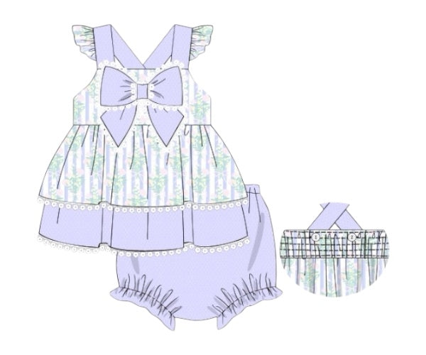 Periwinkle Petals and Stripes - Myra Lou’s Bow Bloomer Set