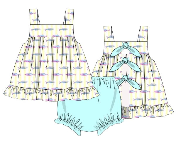 Hattie’s Fishes - Lexi’s Bow Back Diaper Bloomer Set