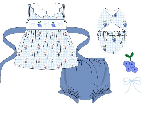 Blueberry Sweet - Sarah’s Smocked Diaper Bloomer Set