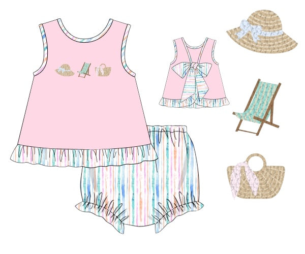French Knot Beach Day - Dolly’s Bow Back Diaper Set