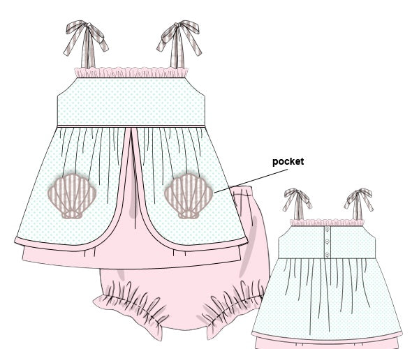Essie’s Seersucker Shells-Myra Lou’s Applique Pocket Diaper Set