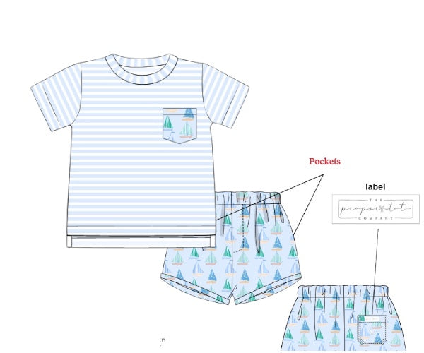 Sarasota Sailboats - Saylor’s Pocket Tee Shorties Set