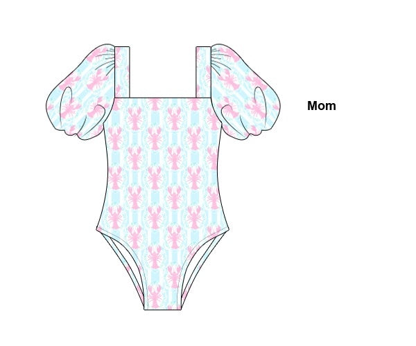 Lobster Trellis - Mom - Bishop Sleeve One Piece Swim