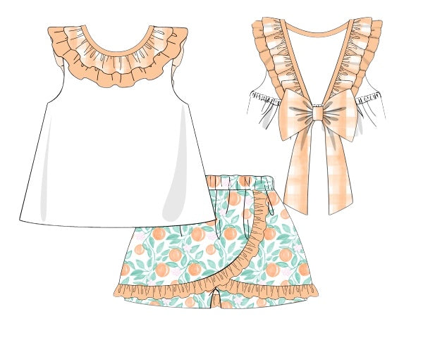 Summer Oranges - Erwin’s Double Ruffle Bow Back Skort Set
