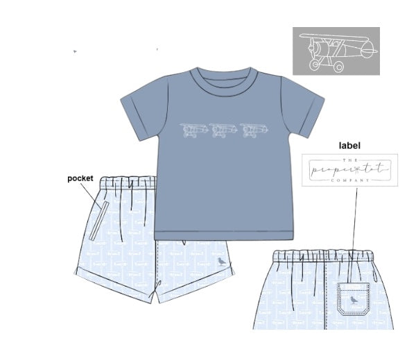 Grand Millennial Airplanes - Saylor’s Shortie Set