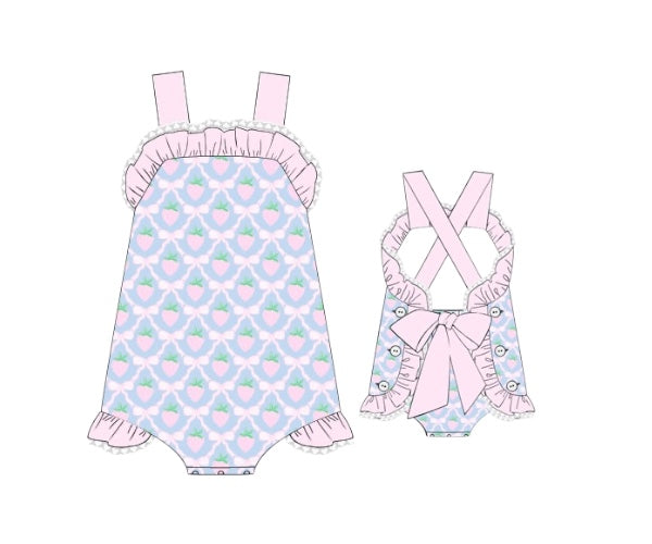 Grand Millennial Strawberry Trellis - Libby Claire’s Bow Back Sunsuit