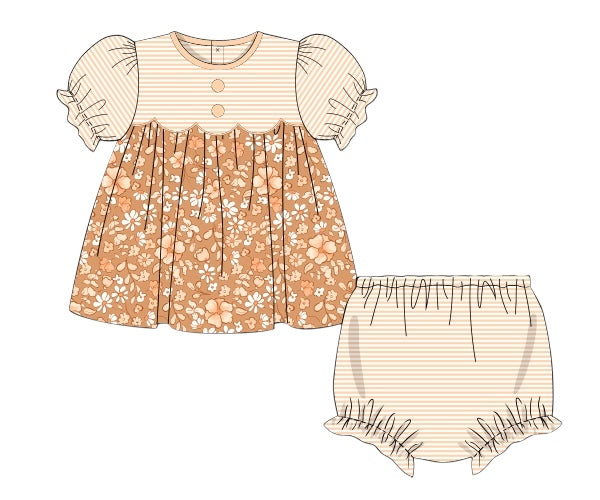 RTS - Fall Floral - Penni’s Scalloped Yoke Diaper Bloomer Set