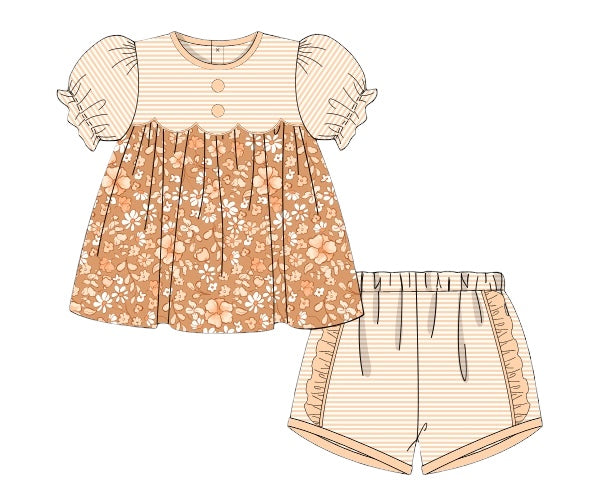 RTS - Fall Floral - Penni’s Scalloped Yoke Ruffle Short Set