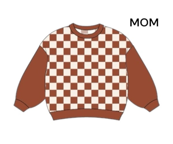 RTS - Fall Coquette Bows - Mom - Oversized Checkered Sweater