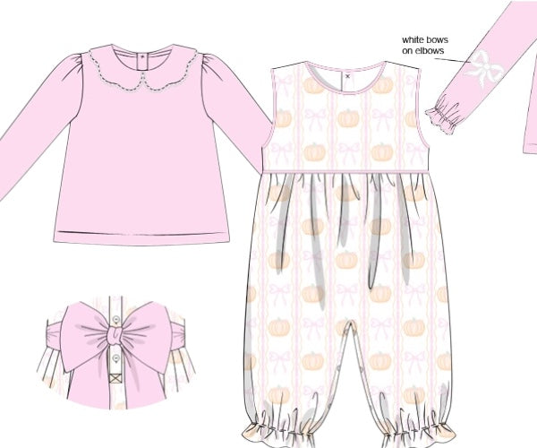 RTS - Grand Millennial Pumpkins and Bows - Wendy’s Bow Back Romper Set