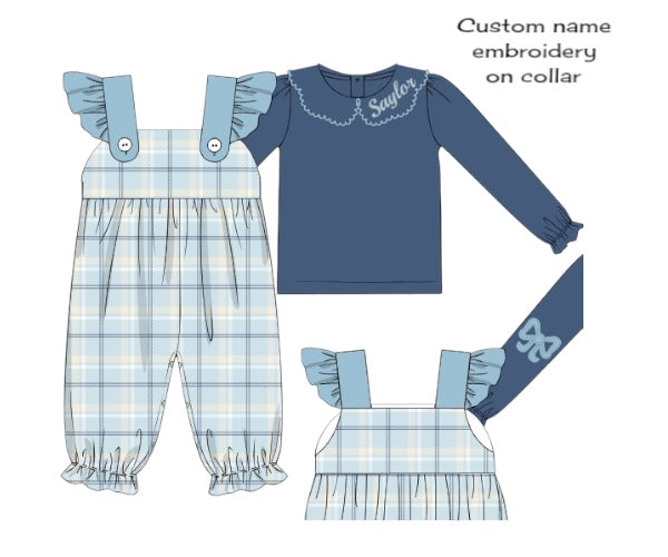Blue Stone Plaid - Sutton’s Romper and Bow Sleeve Tunic