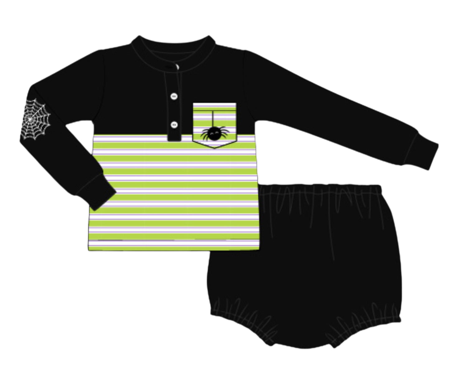 Spooky Cute Spiders- Henley’s French Knot Pocket Tee Diaper Set