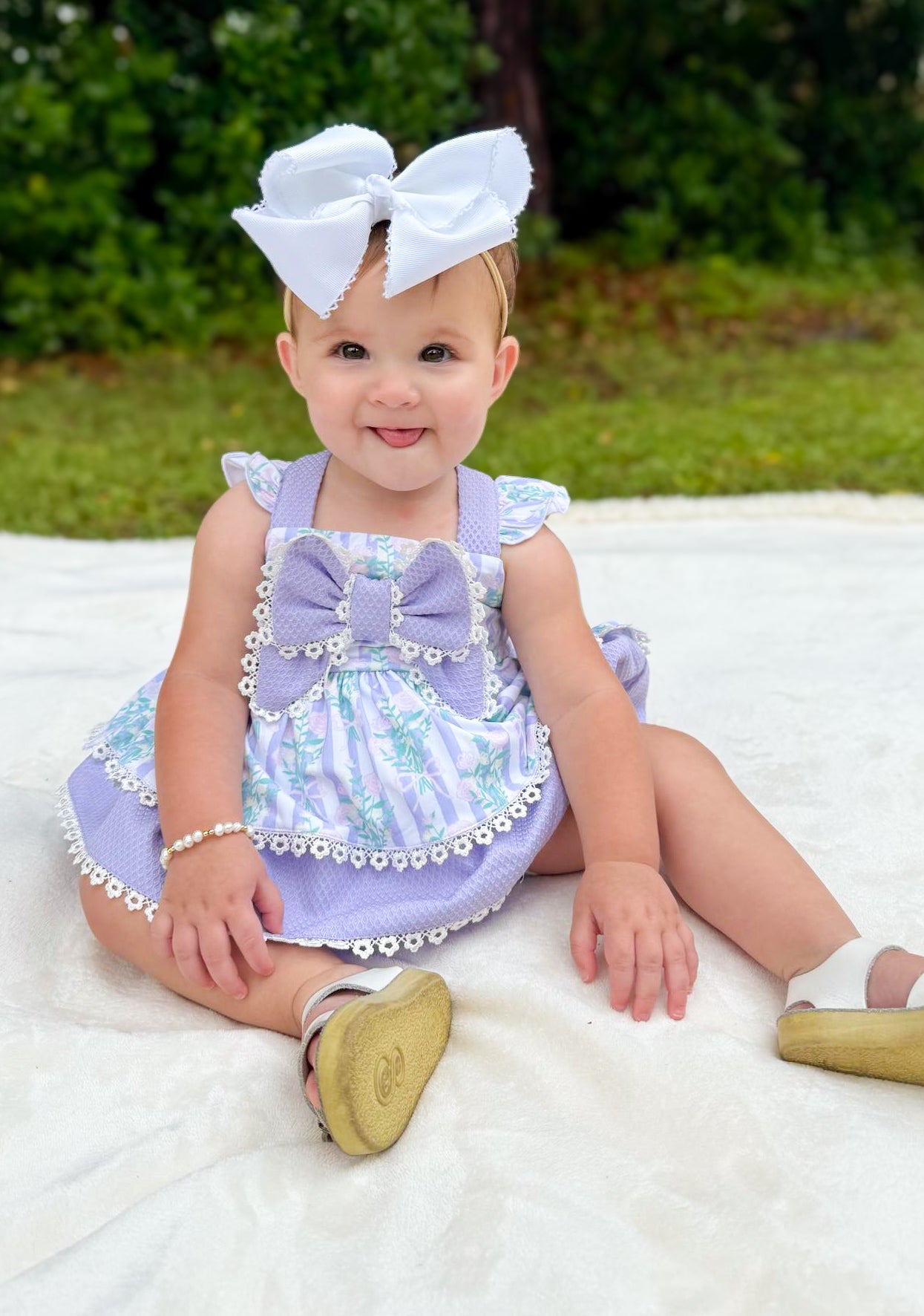 Periwinkle Petals and Stripes - Myra Lou’s Bow Bloomer Set