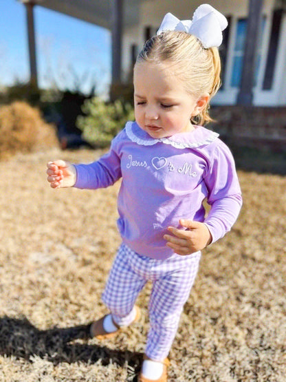 Everyday Isla - Collin’s Chainstitch Name Purple Leggings Set