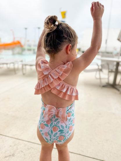 Summer Oranges - Erwin’s One-piece Swim Double Ruffle and Bow Back - Girl