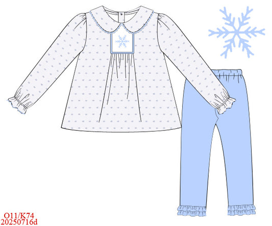 Swiss Dot Snowflakes - Girl Smocked Inset Leggings Set