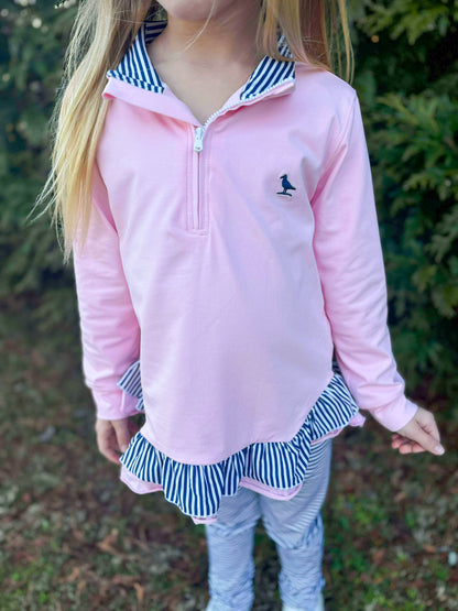 Piper Prep and Play - Pink Ruffled Quarter-Zip Set