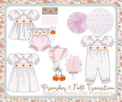 RTS - Swiss Dot Pumpkins -  Allison’s Smocked Waist Diaper Bloomer Set