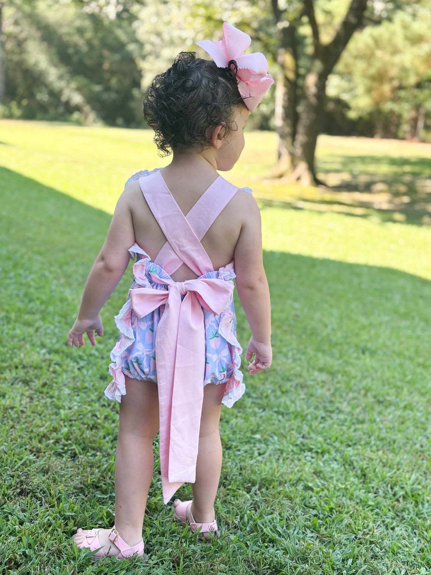 Grand Millennial Strawberry Trellis - Libby Claire’s Bow Back Sunsuit
