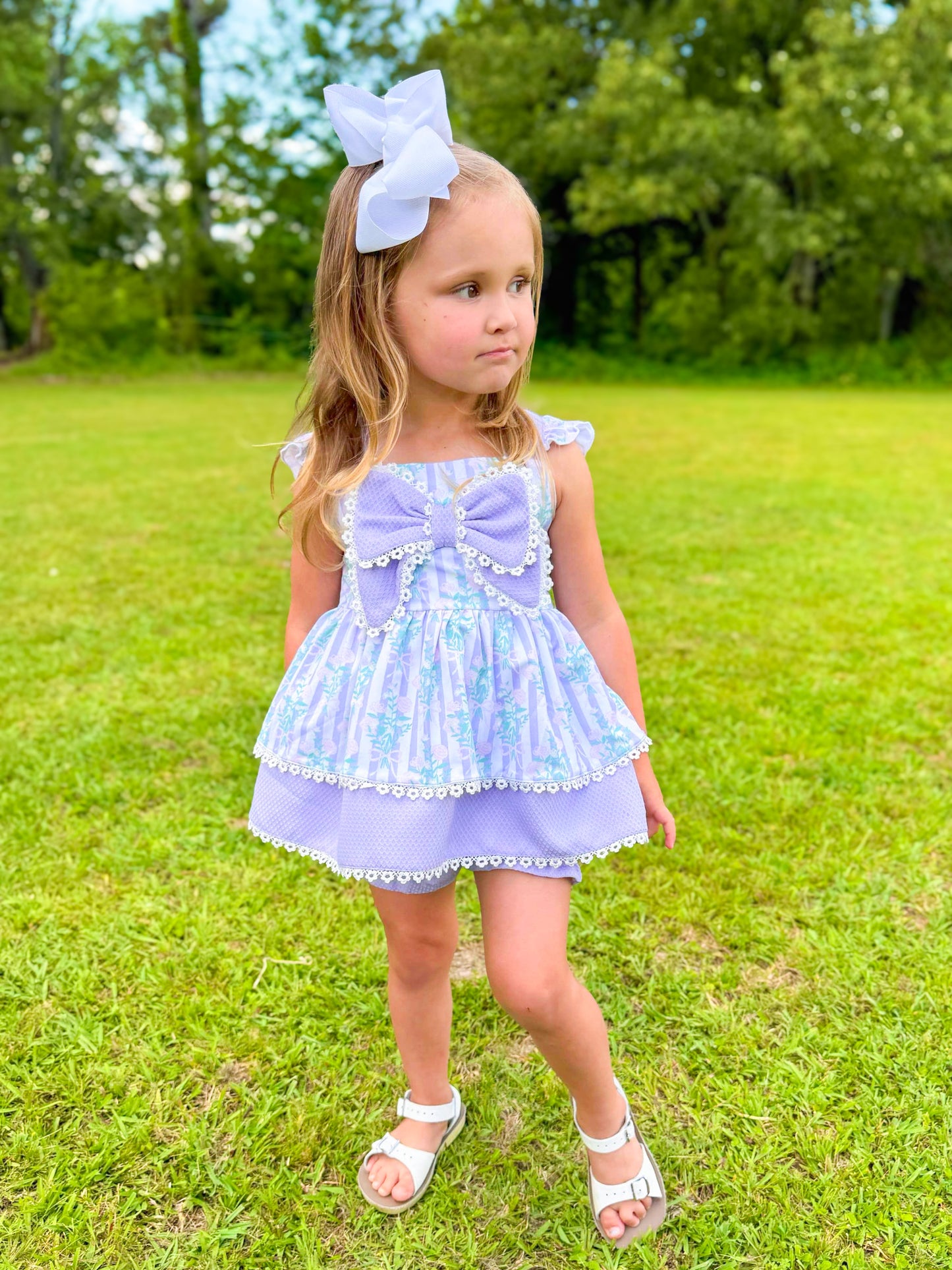 Periwinkle Petals and Stripes - Myra Lou’s Bow Bloomer Set