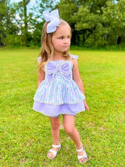 Periwinkle Petals and Stripes - Myra Lou’s Bow Bloomer Set