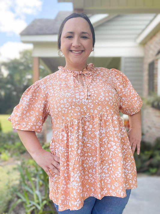 RTS - Fall Floral - Mom Bishop Sleeve Top