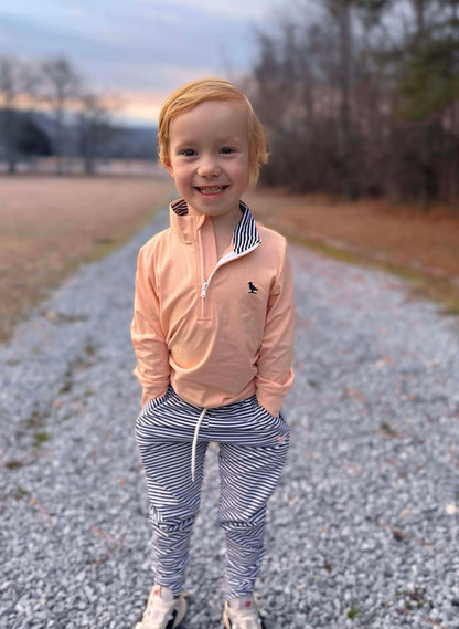 The Prep and Play Collection - Coral Top, Navy Striped Joggers